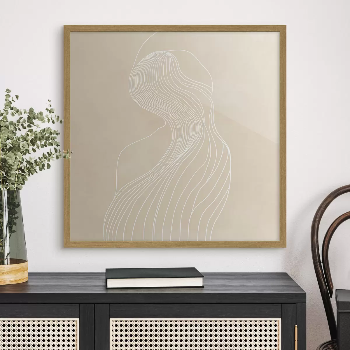 Poster Abstrakt vrouwelijk silhouet in witte lijnen in minimalistische stijl f48875
