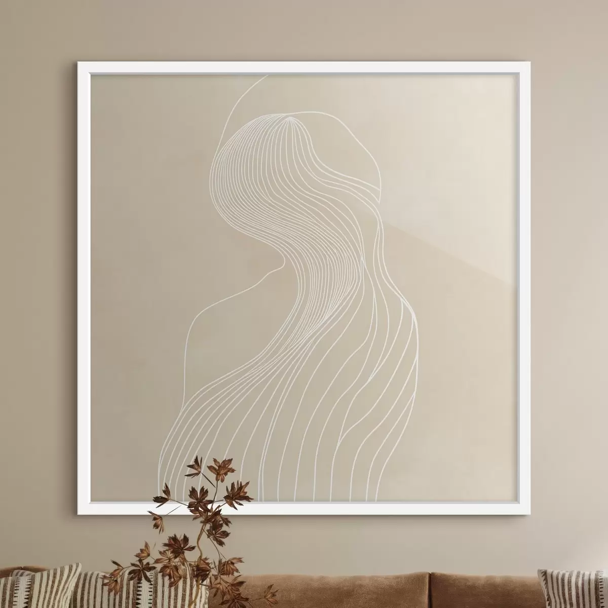 Poster Abstrakt vrouwelijk silhouet in witte lijnen in minimalistische stijl f48875