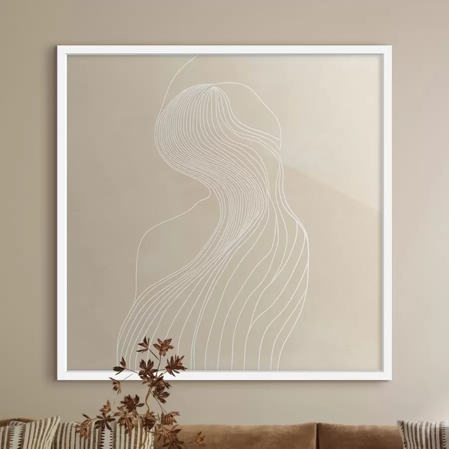 Fotobehang Abstrakt vrouwelijk silhouet in witte lijnen in minimalistische stijl f48875