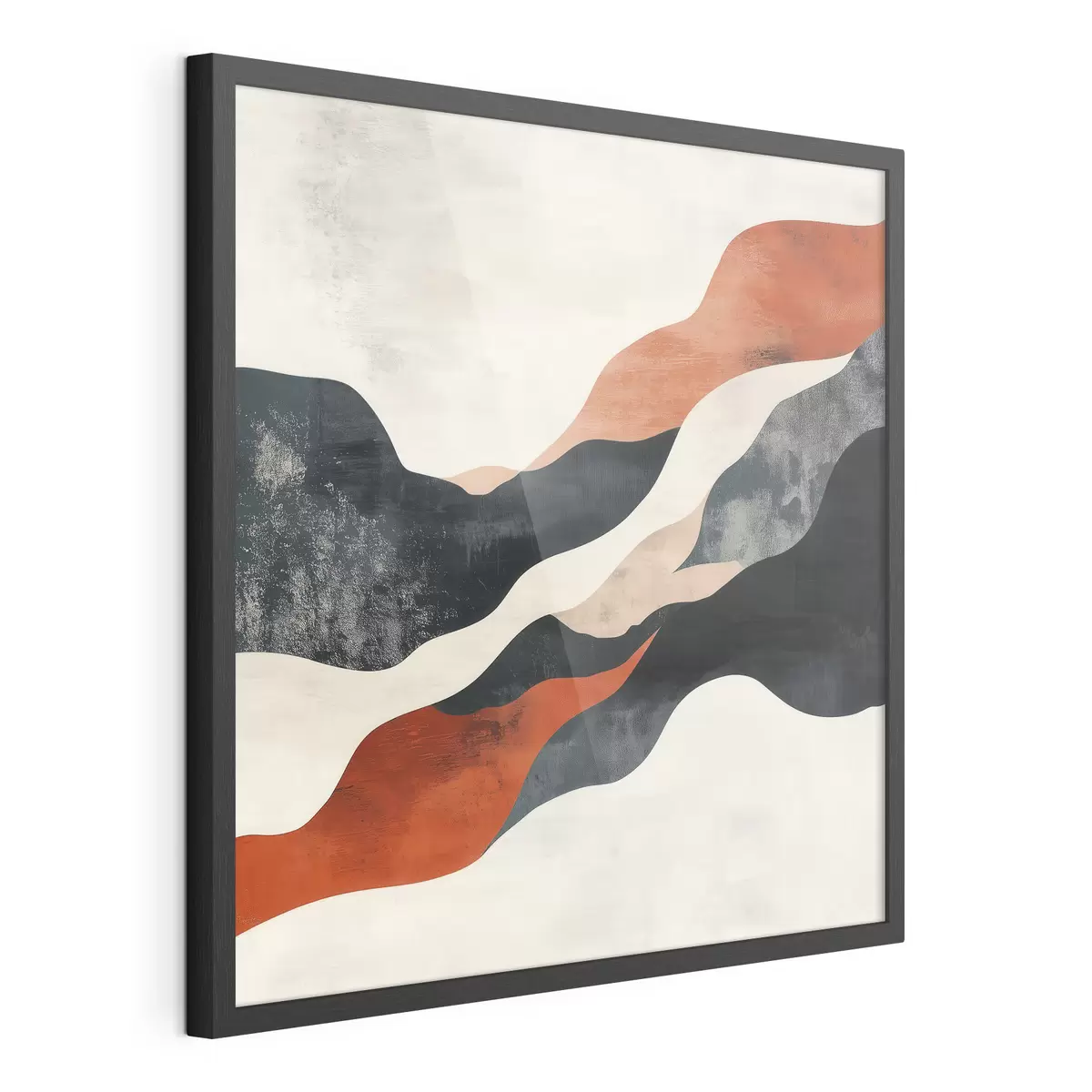 Poster Abstrakt, golvend landschap in een contrasterend palet van terracotta en donkerblauw f48881