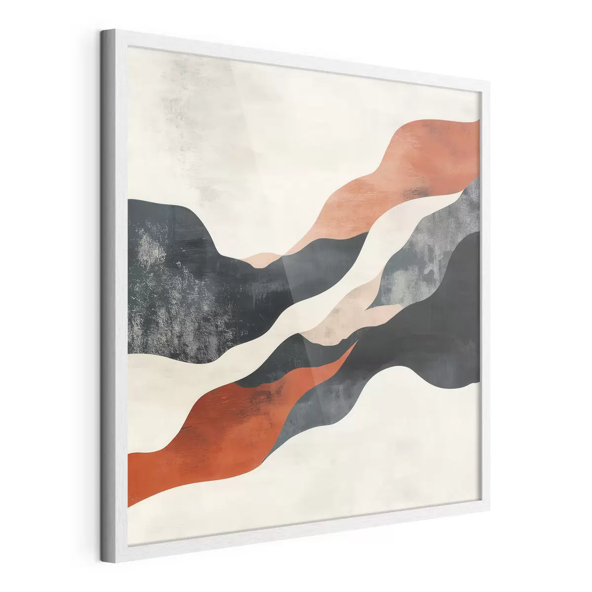 Poster Abstrakt, golvend landschap in een contrasterend palet van terracotta en donkerblauw f48881