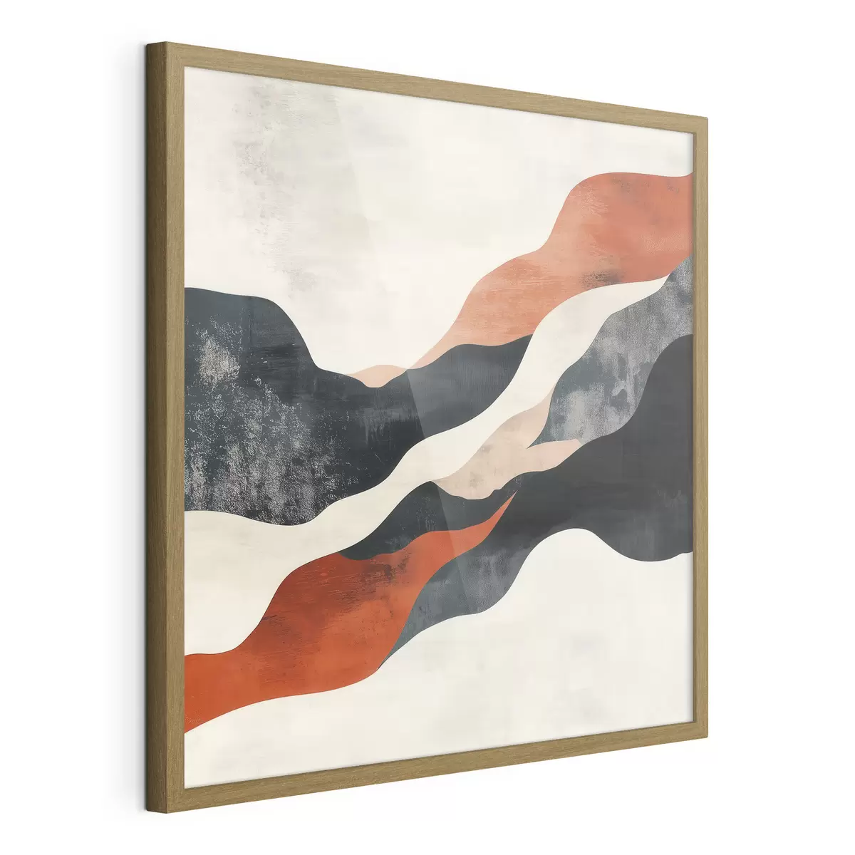 Poster Abstrakt, golvend landschap in een contrasterend palet van terracotta en donkerblauw f48881