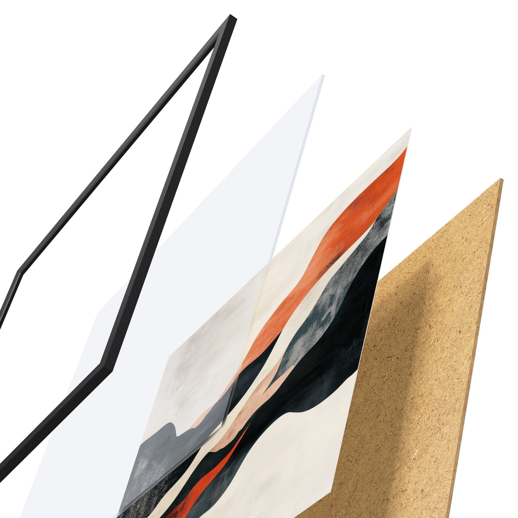 Poster Abstrakt, golvend landschap in een contrasterend palet van terracotta en donkerblauw f48881
