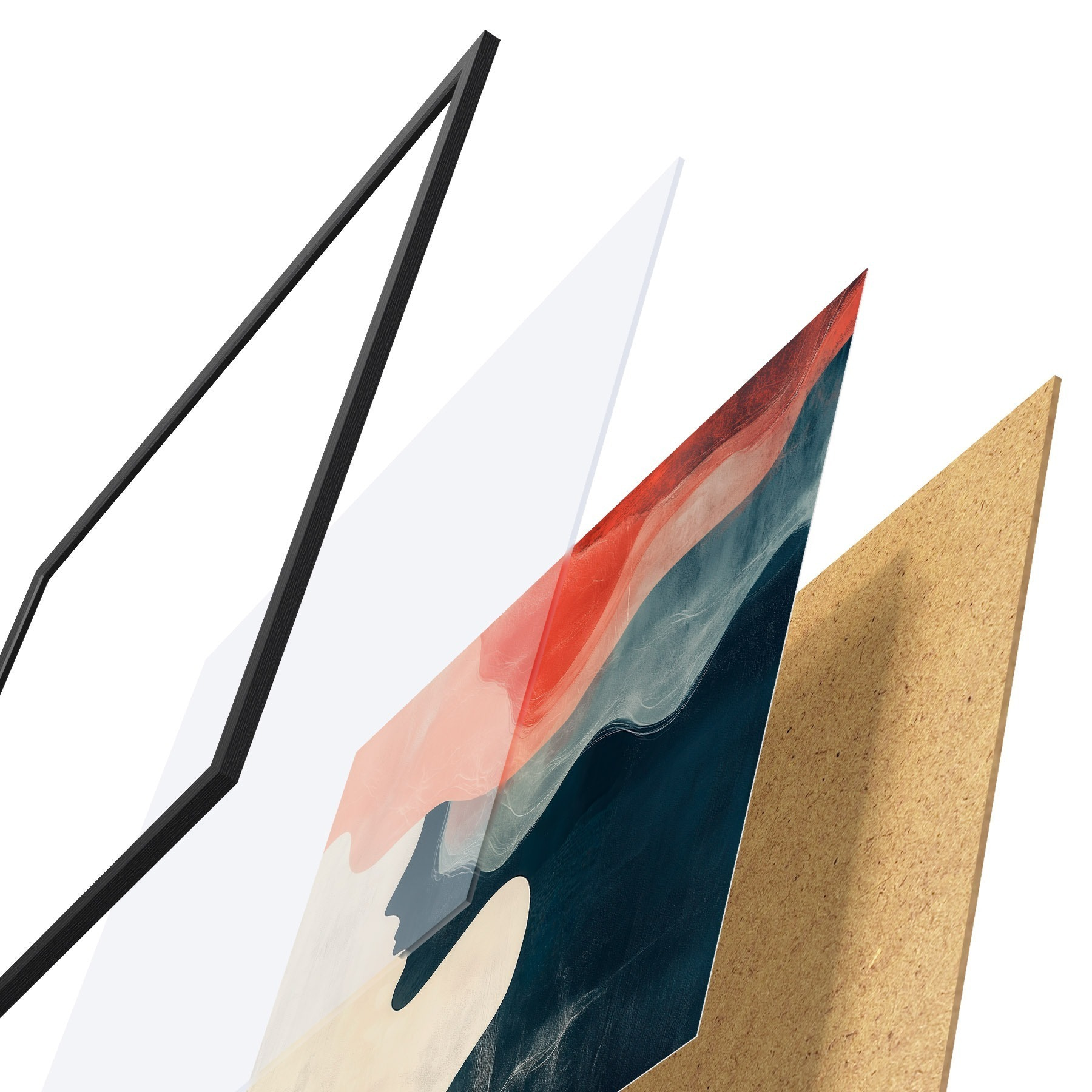 Poster Abstract vrouwelijk silhouet met koraalkleurige en blauwe golven in minimalistische stijl f48882