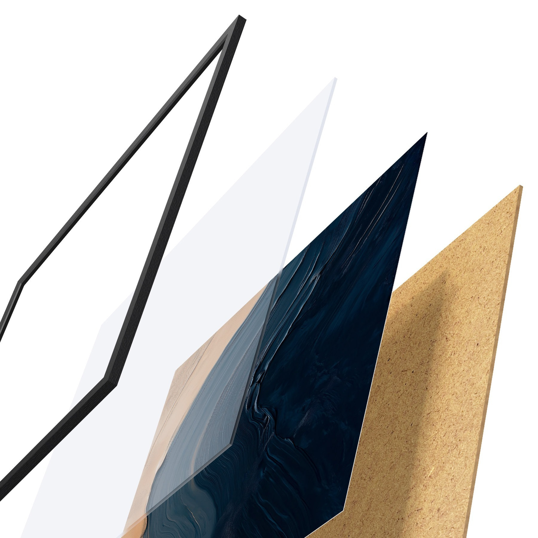 Poster Abstracte diepblauwe golven op een beige achtergrond met expressieve penseelstreken in de stijl van een olieverfschilderij f48884