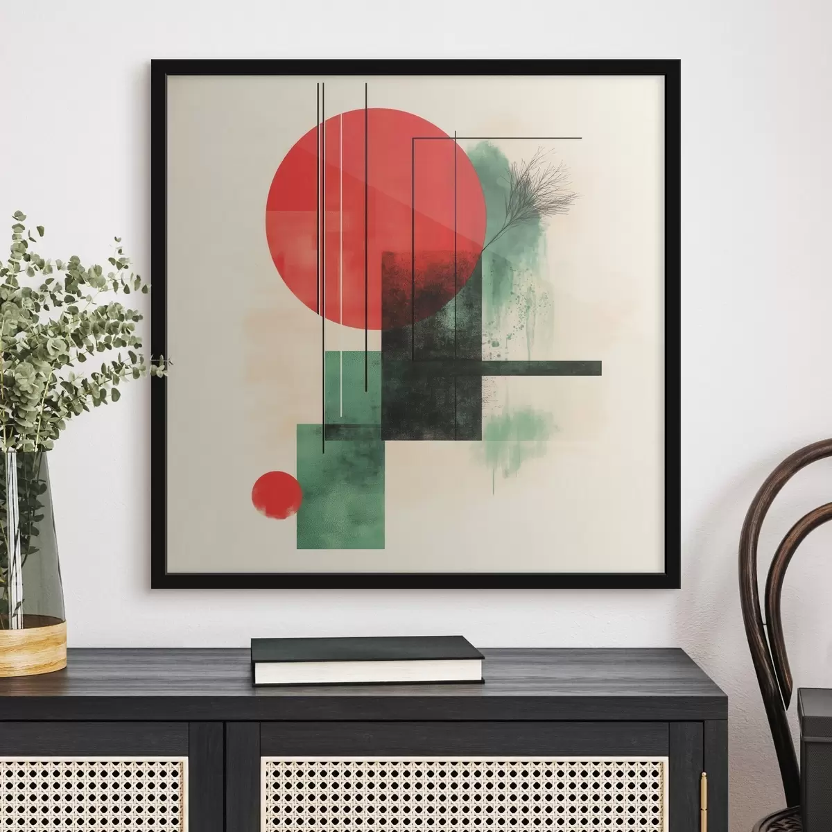Poster Hedendaagse artistieke compositie met grafische lijnen en textuurelementen f48887