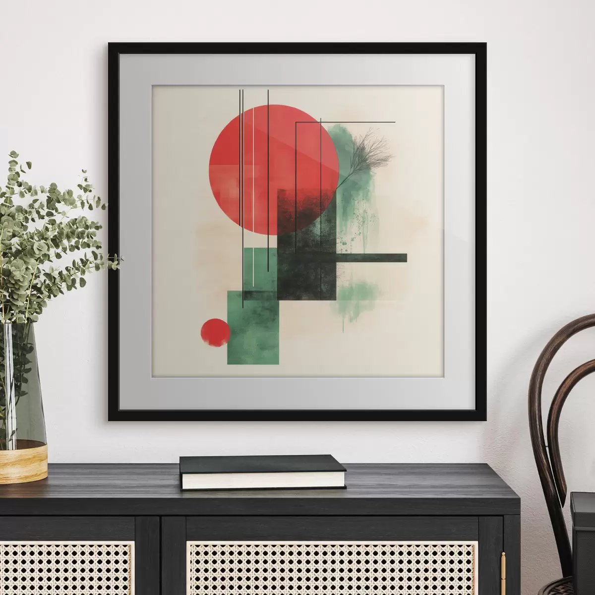 Poster Hedendaagse artistieke compositie met grafische lijnen en textuurelementen f48887