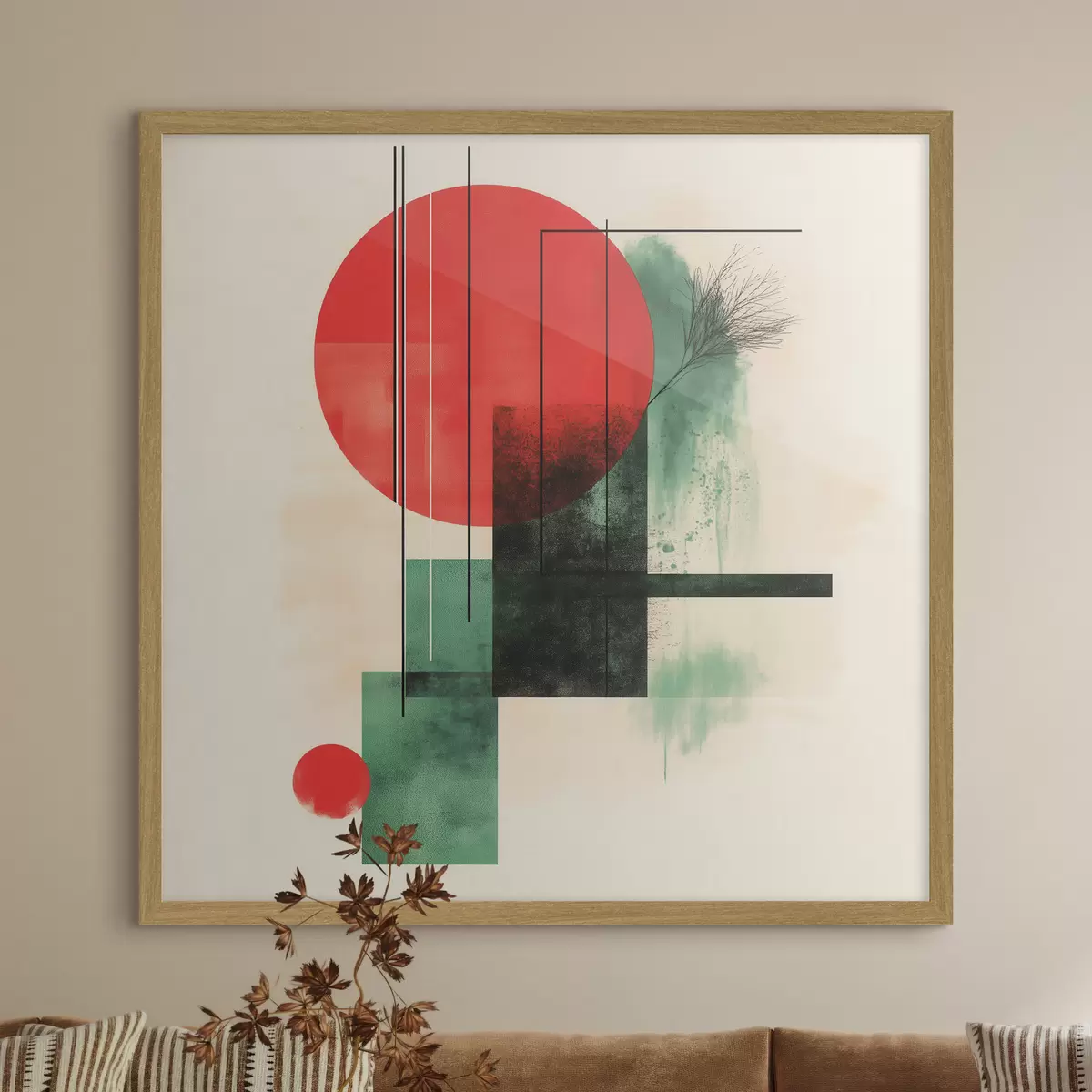 Poster Hedendaagse artistieke compositie met grafische lijnen en textuurelementen f48887