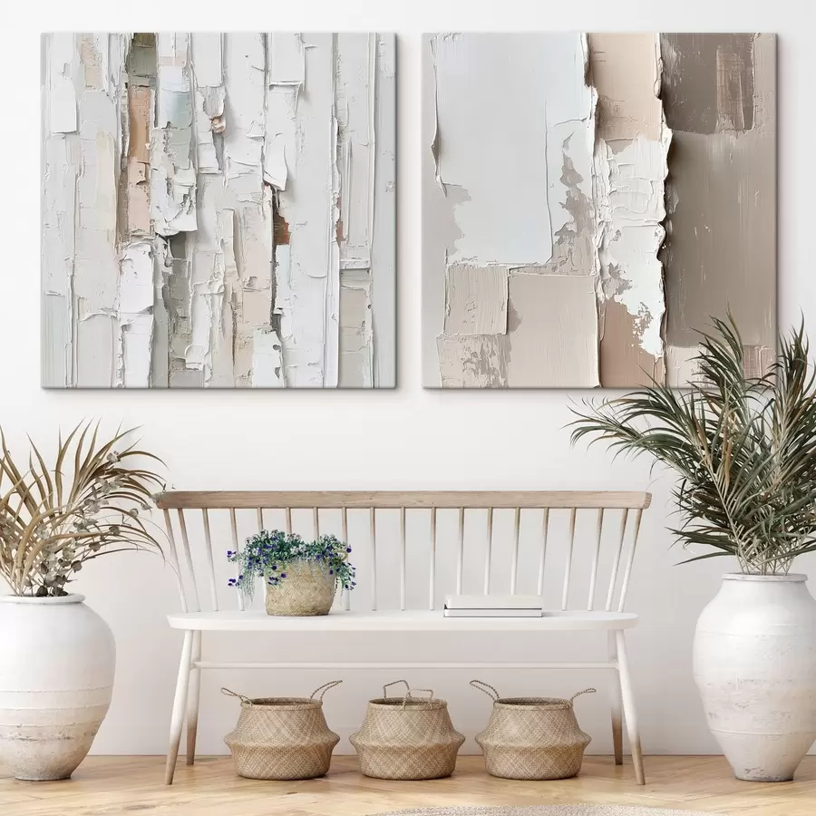  Schilderijen Abstracte compositie met een uitgesproken reliëf en pastelkleurige accenten in een eigentijdse schilderstijl m30365