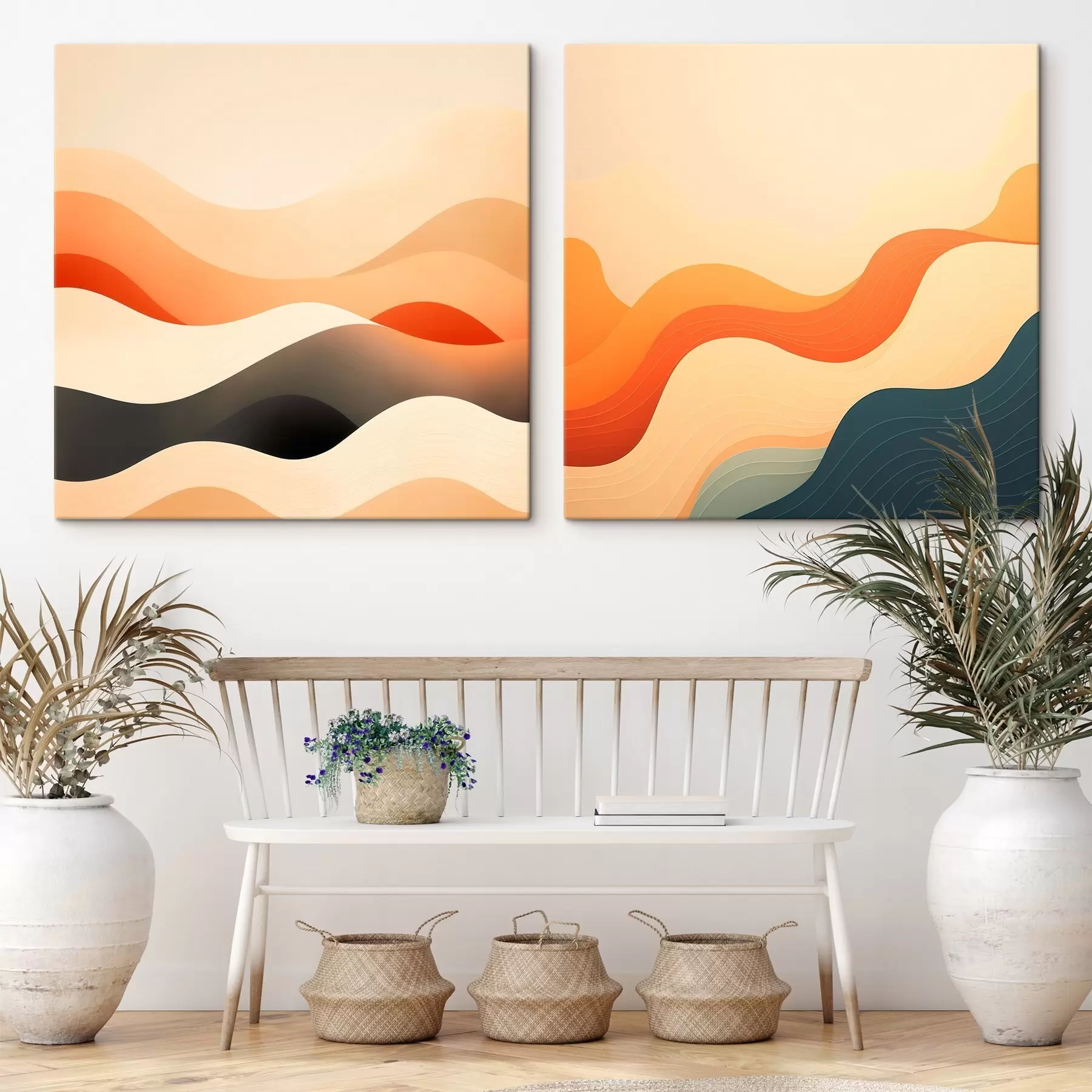  Schilderijen Een compositie van golvende lijnen en warme terracotta-accenten in een minimalistische stijl m30366