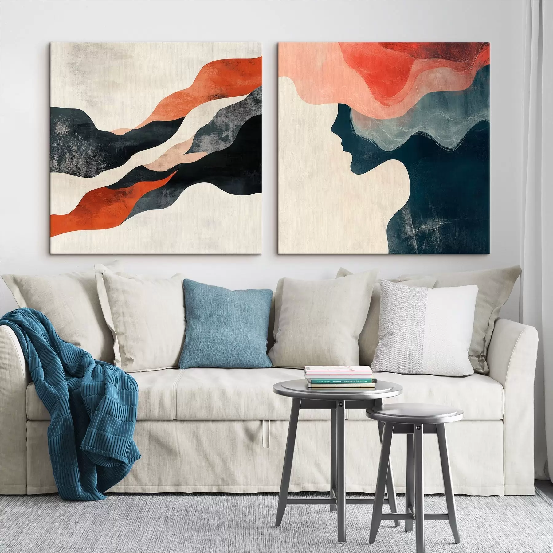  Schilderijen Decoratieve compositie met zachte golven en contrasterende accenten in een eigentijdse schilderstijl m30367