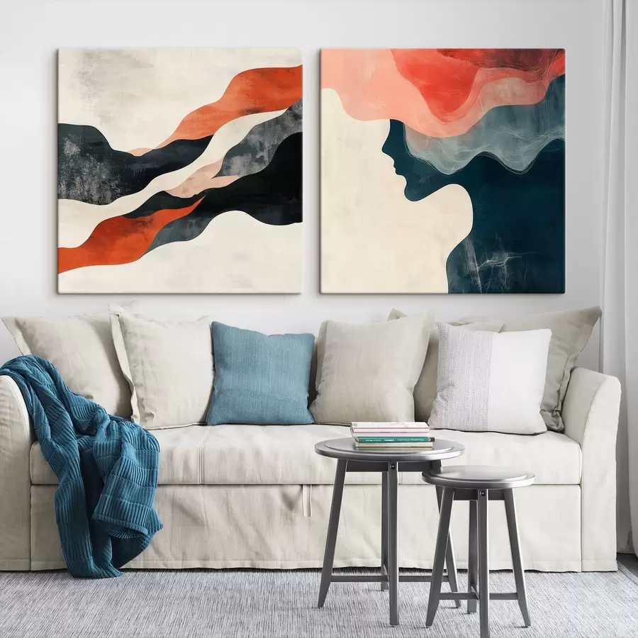  Schilderijen Decoratieve compositie met zachte golven en contrasterende accenten in een eigentijdse schilderstijl m30367