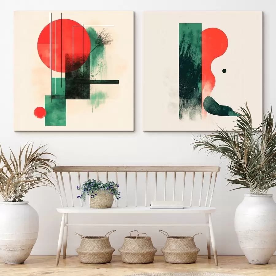  Schilderijen Hedendaagse abstracte interieurstijl met grafische accenten en bloemmotieven m30370