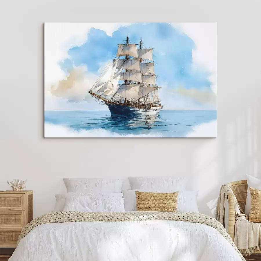  Schilderijen Een schip op zee, geschilderd in aquarelstijl s49421