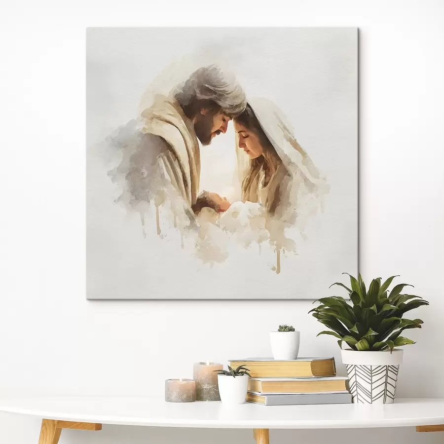  Schilderijen De Maagd Maria en Jozef met het kindje, in aquarelstijl s49422
