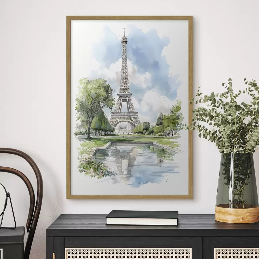 Fotobehang De Eiffeltoren in aquarelstijl f49424