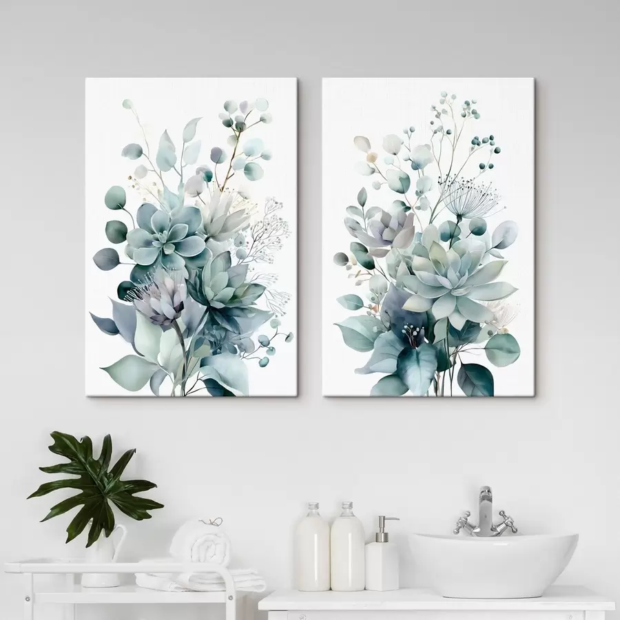 Fotobehang Vetplanten en andere planten, in aquarelstijl m30586