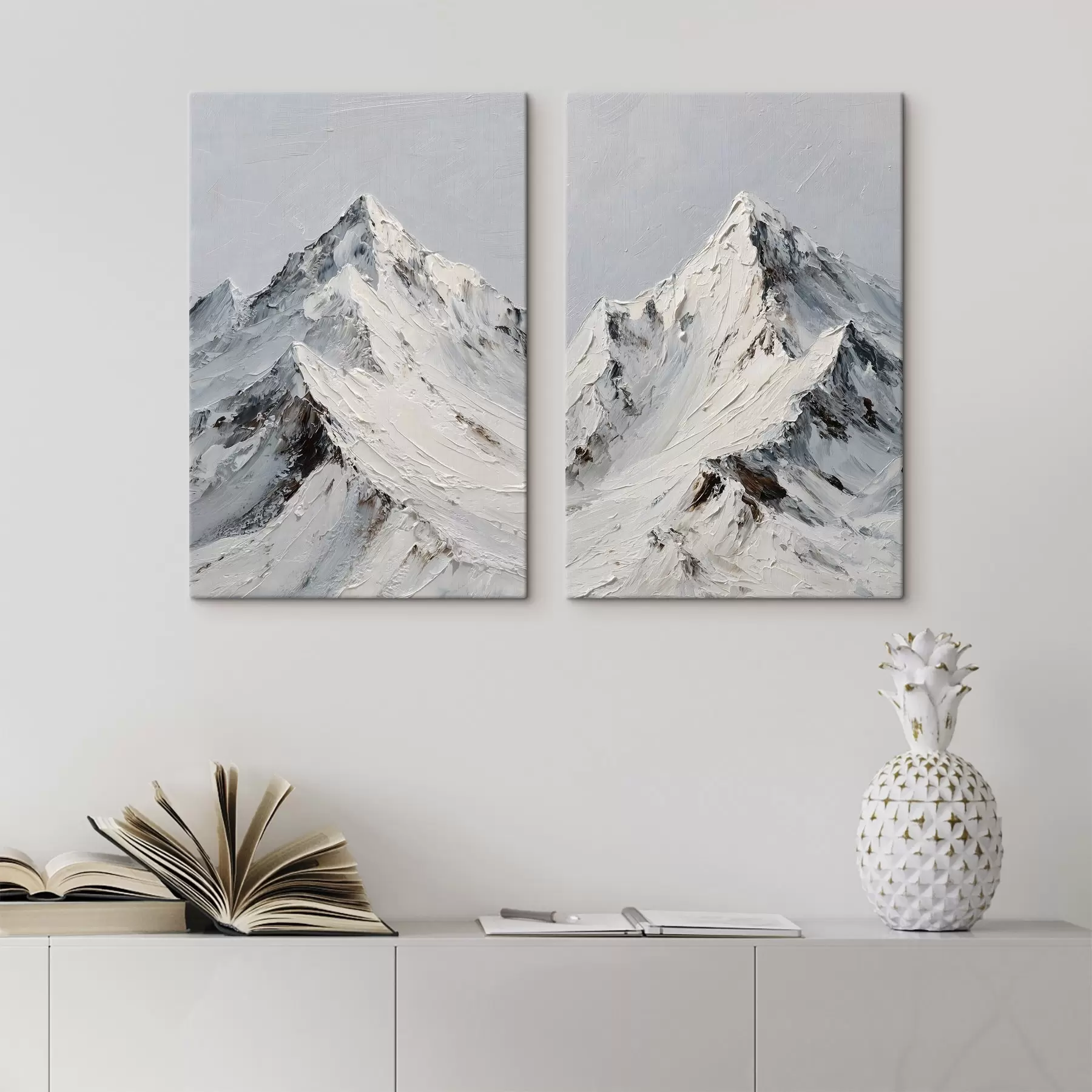  Schilderijen Met sneeuw bedekte bergen in impasto-stijl m30589