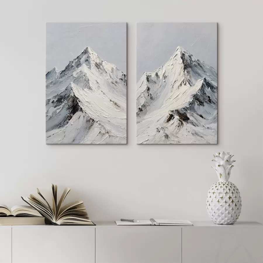 Fotobehang Met sneeuw bedekte bergen in impasto-stijl m30589