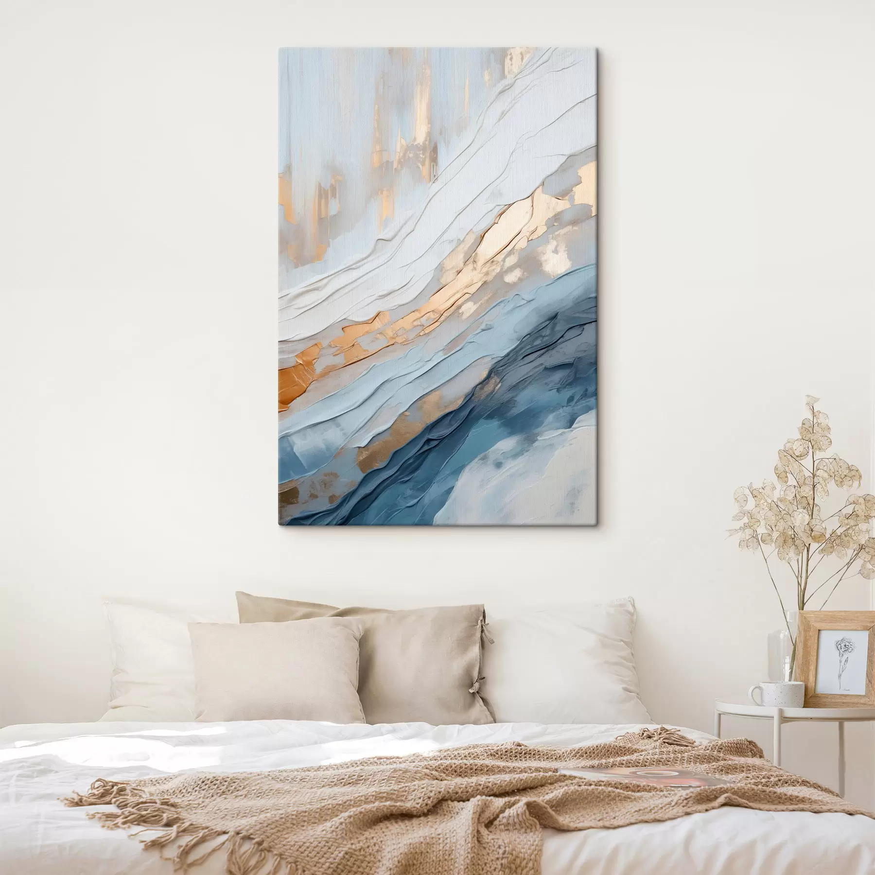  Schilderijen Abstract schilderachtig effect met vloeiende blauwe lijnen, kunst met textuur s49474