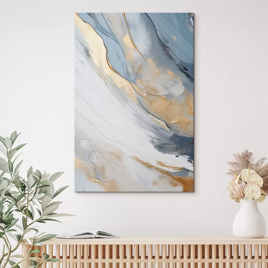  Schilderijen Abstract schilderachtig effect met vloeiende blauwe lijnen, kunst met textuur s49475