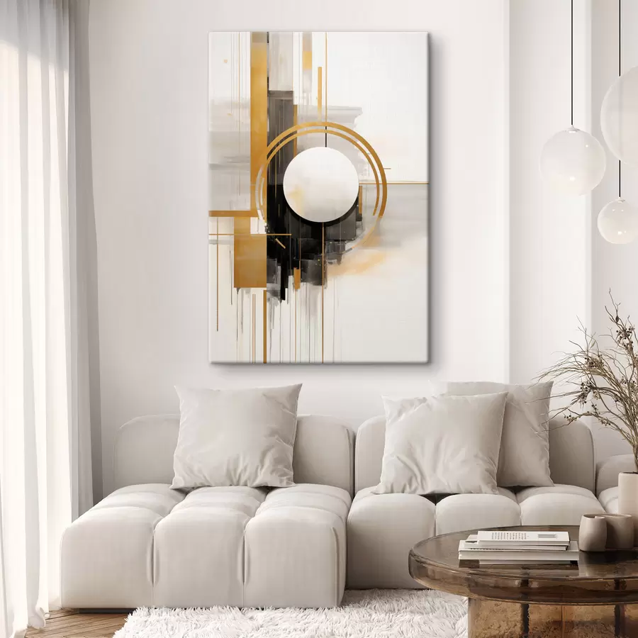  Schilderijen Abstracte geometrische vormen en cirkels met gele accenten, kunst met textuur s49480