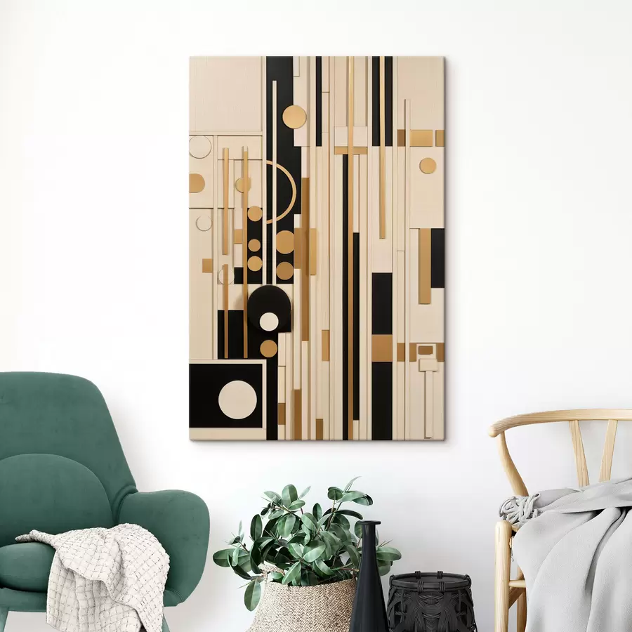  Schilderijen Een abstracte geometrische compositie met cirkels, rechthoeken en verticale lijnen s49482