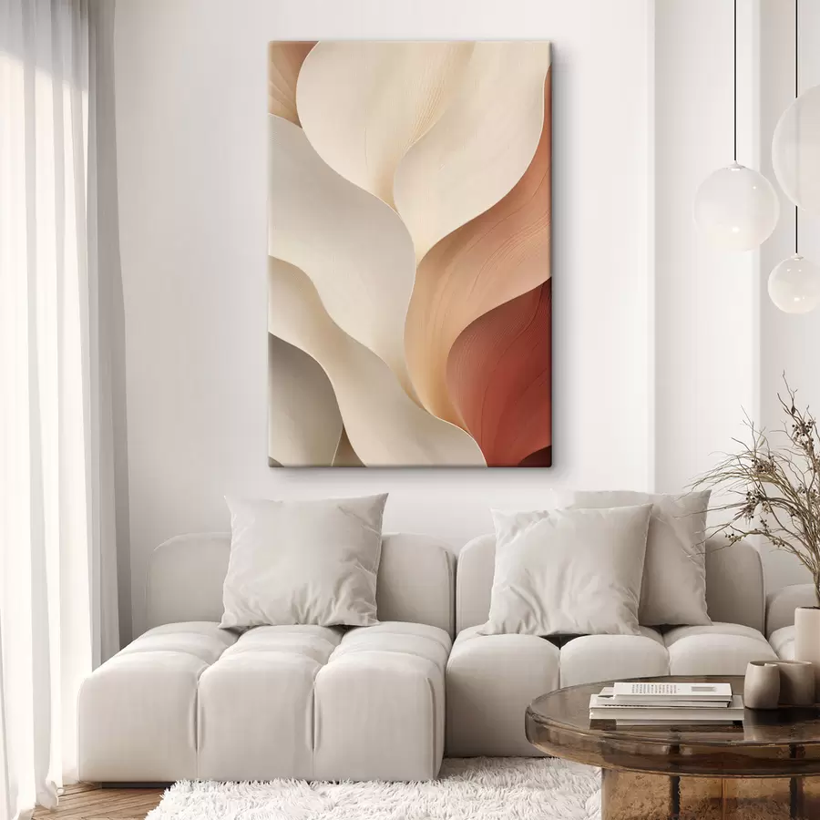  Schilderijen Abstracte vormen met vloeiende, zachte lijnen in crèmekleurige en beige tinten s49489