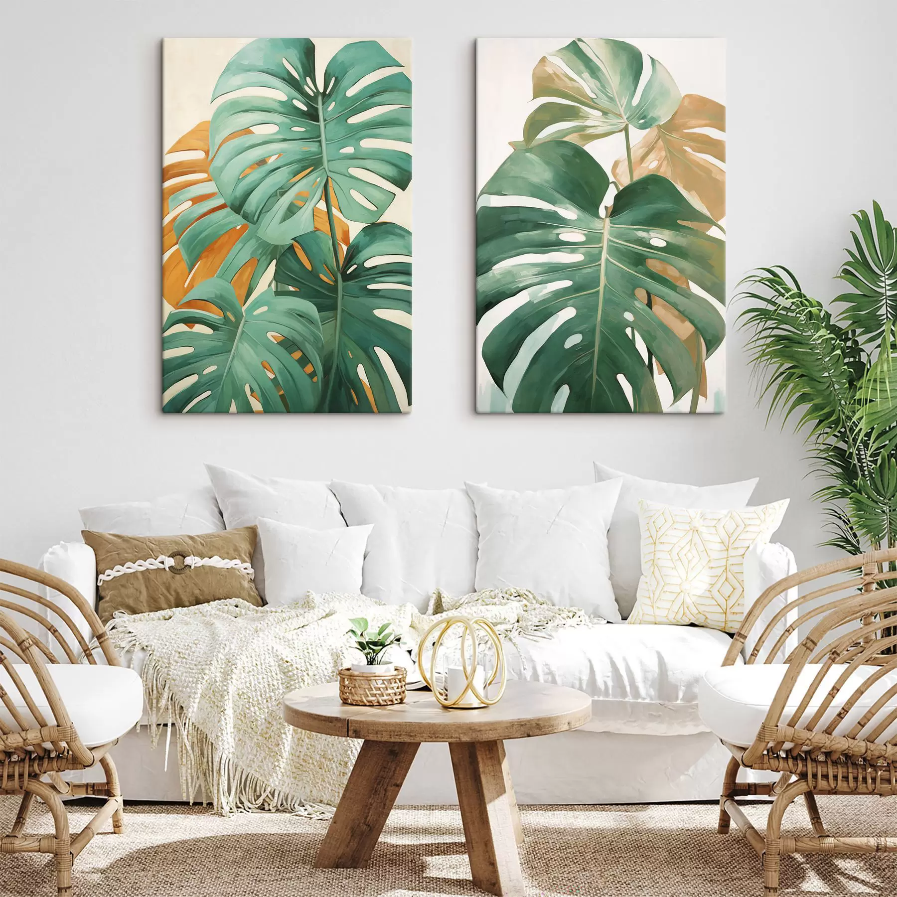  Schilderijen Grote monstera-bladeren, minimalistische kunst met textuur m30570