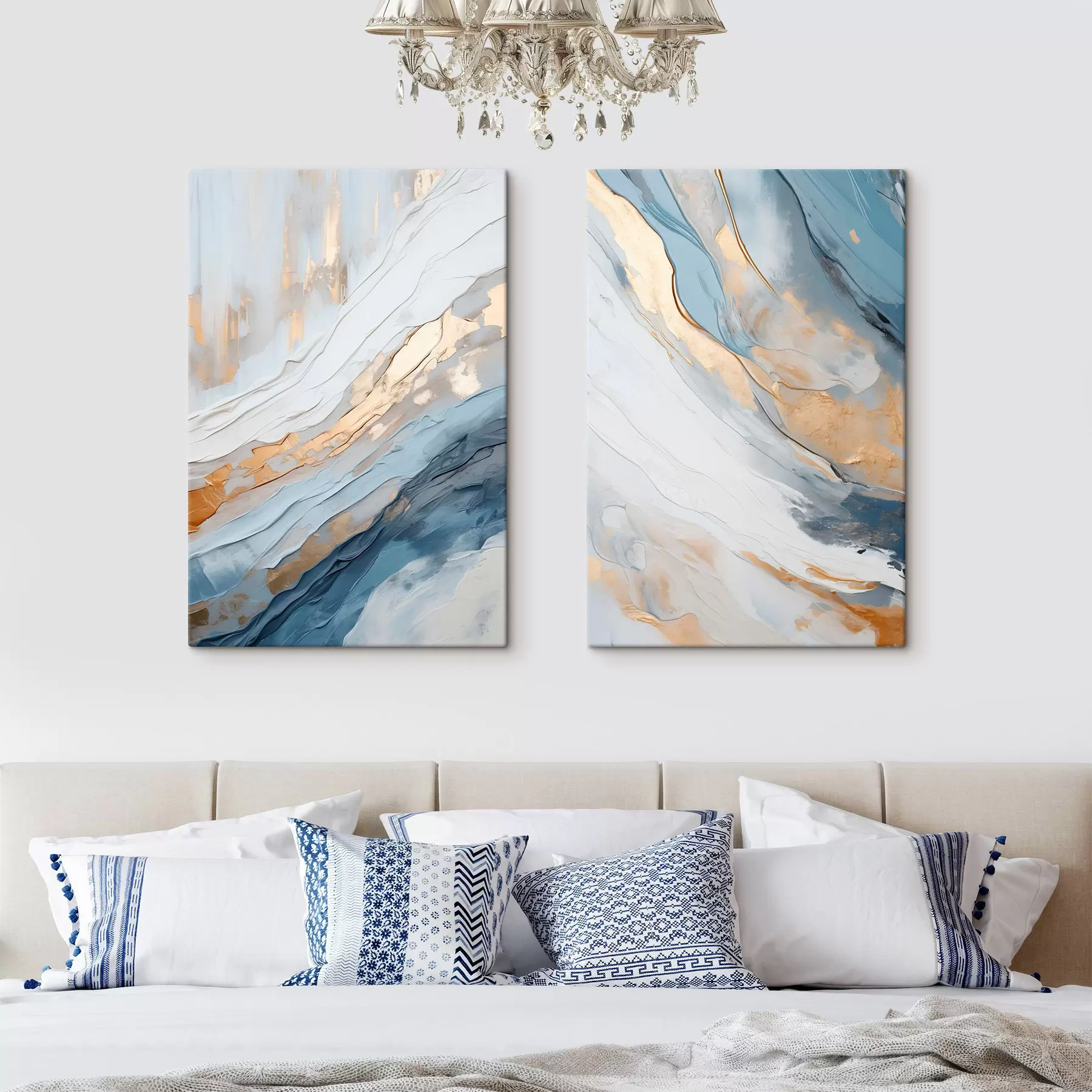  Schilderijen Abstract schilderachtig effect met vloeiende blauwe lijnen, kunst met textuur m30573