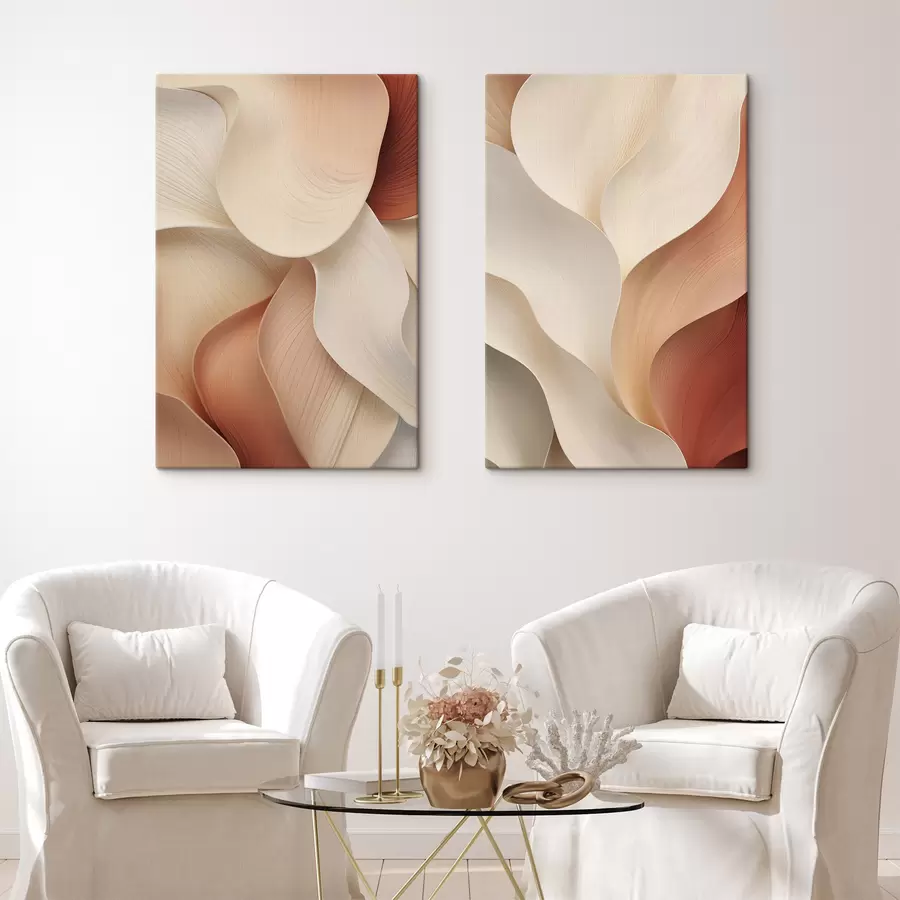  Schilderijen Witte bloemen met reliëf en fijne bloemblaadjes tegen een abstracte achtergrond m30580