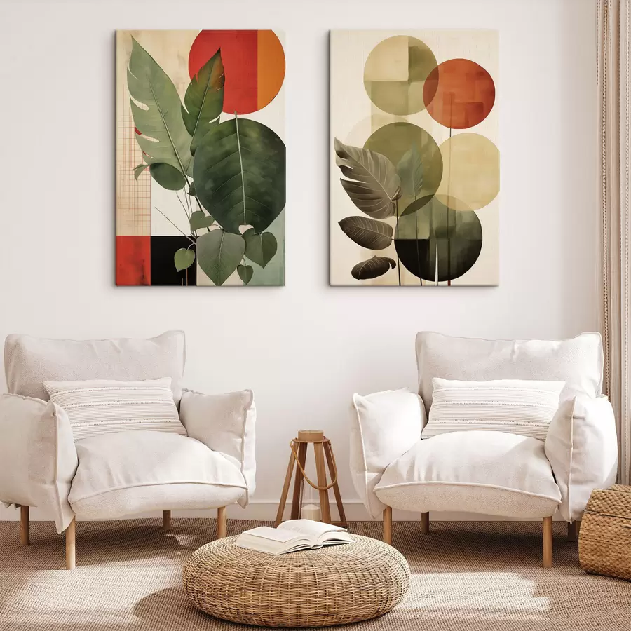  Schilderijen Abstracte vormen met vloeiende, zachte lijnen in crèmekleurige en beige tinten m30581