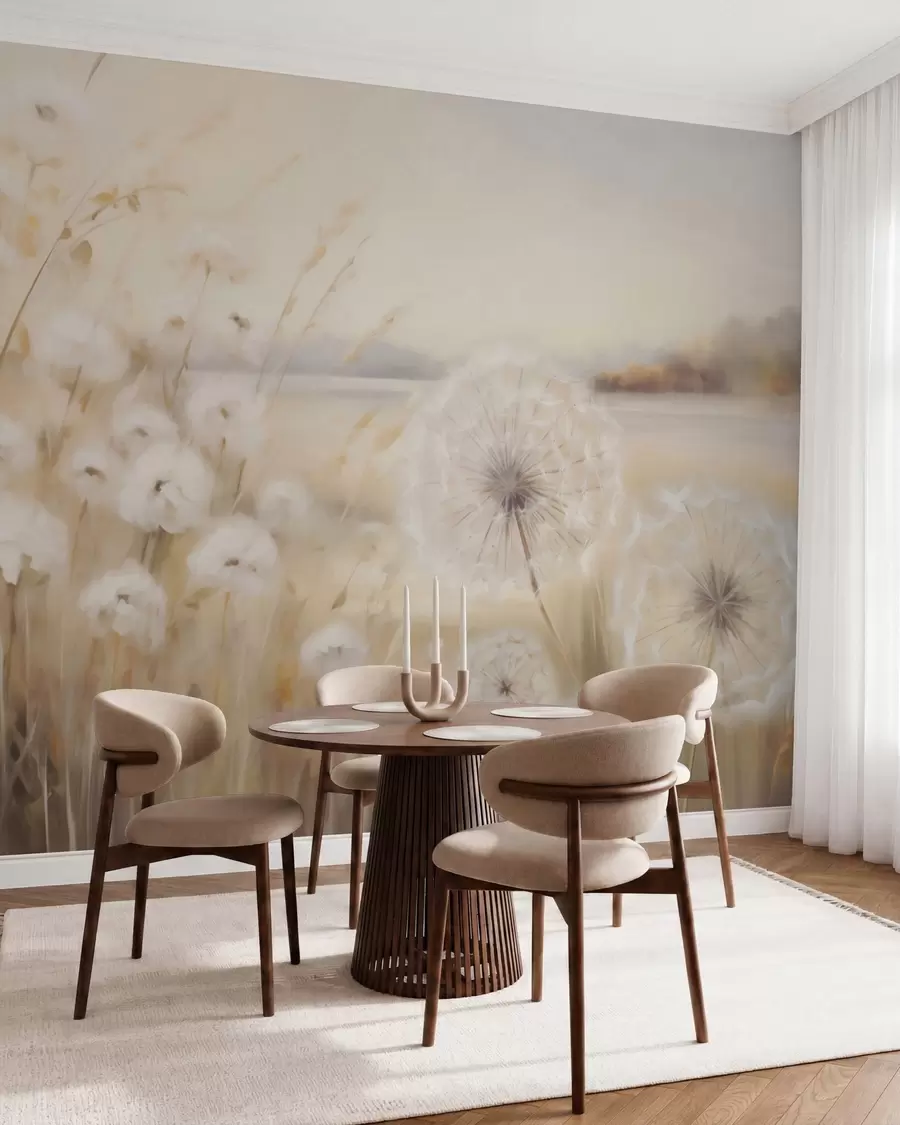 Fotobehang Abstracte schilderij met imitatie van paardenbloemen w05671