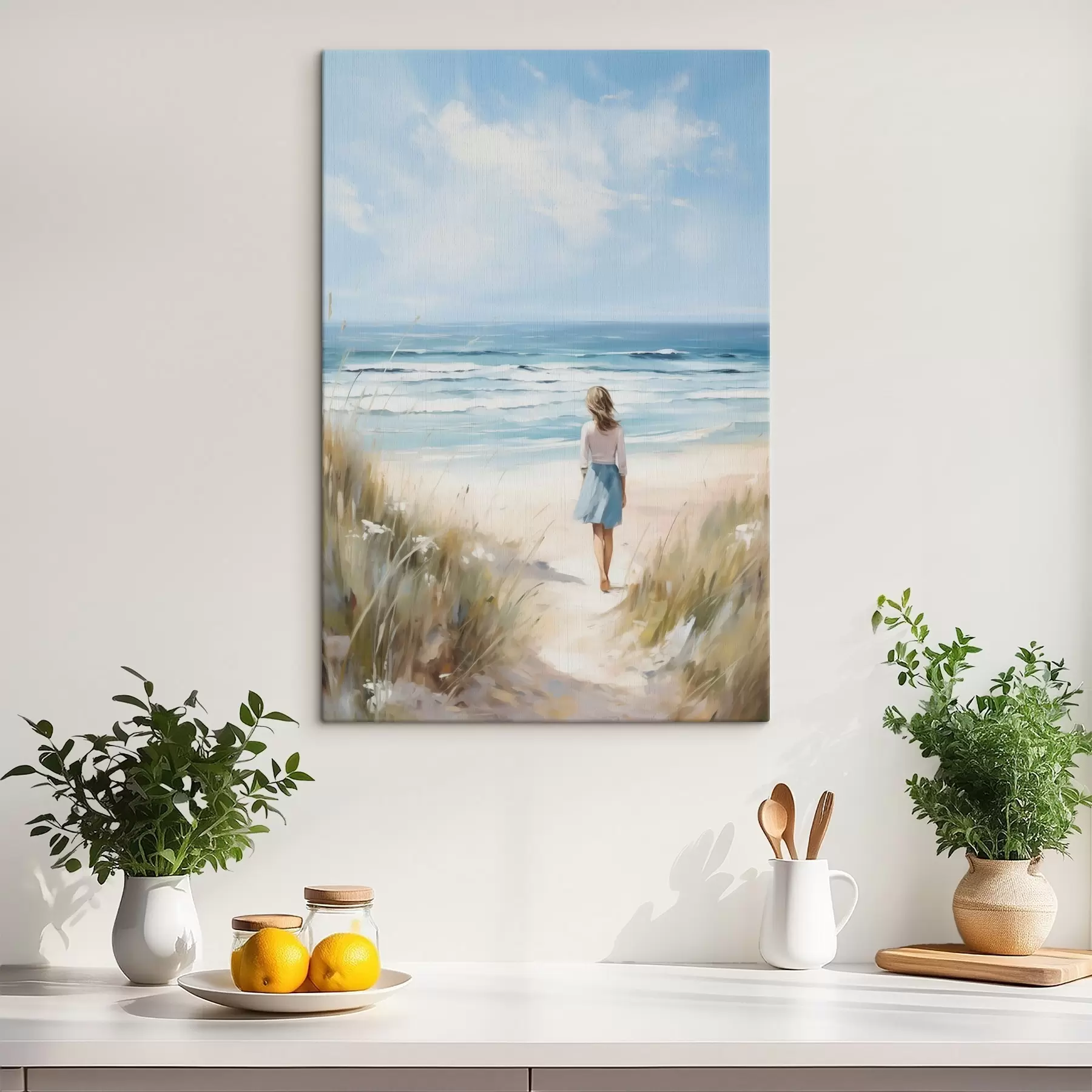  Schilderijen Een meisje dat naar de zee loopt, naar een schilderij s49500
