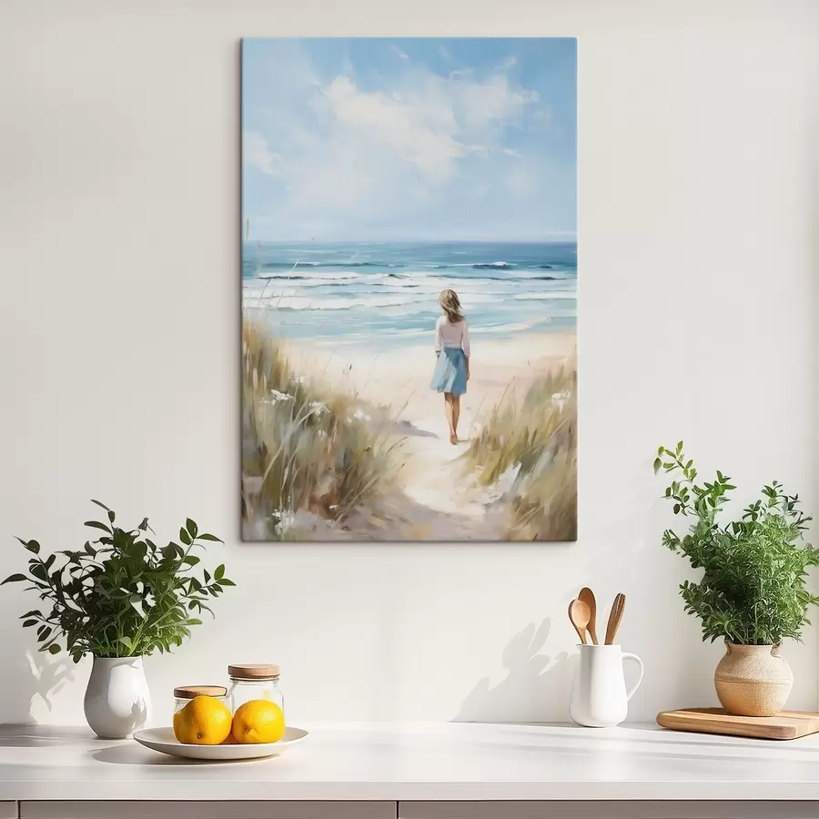  Schilderijen Een meisje dat naar de zee loopt, naar een schilderij s49500