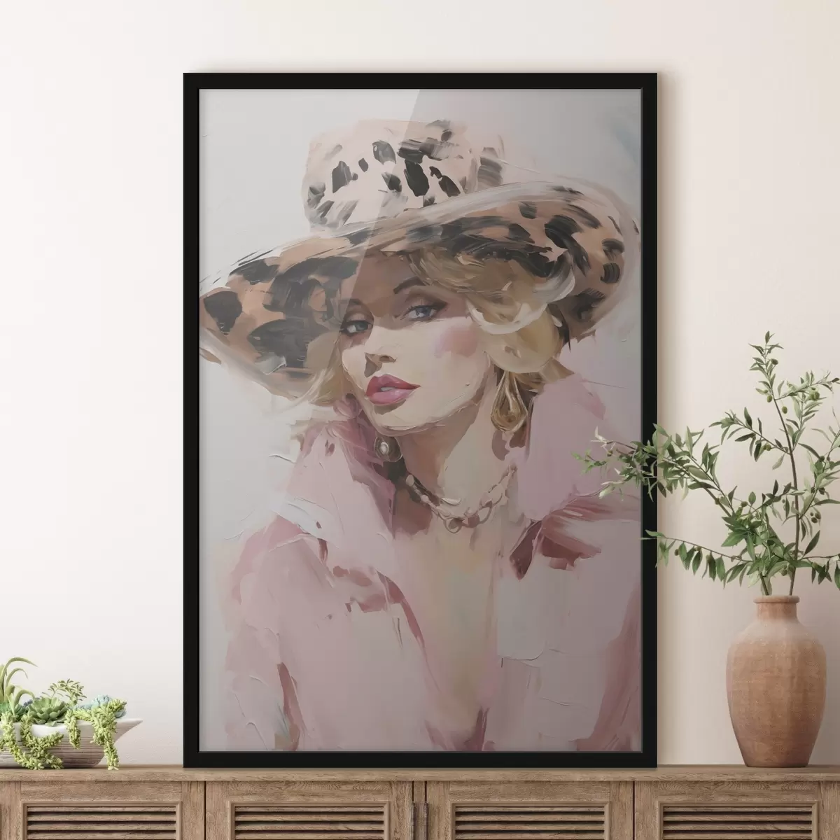 Poster Vrouw met hoed – imitatie van een schilderij f49508