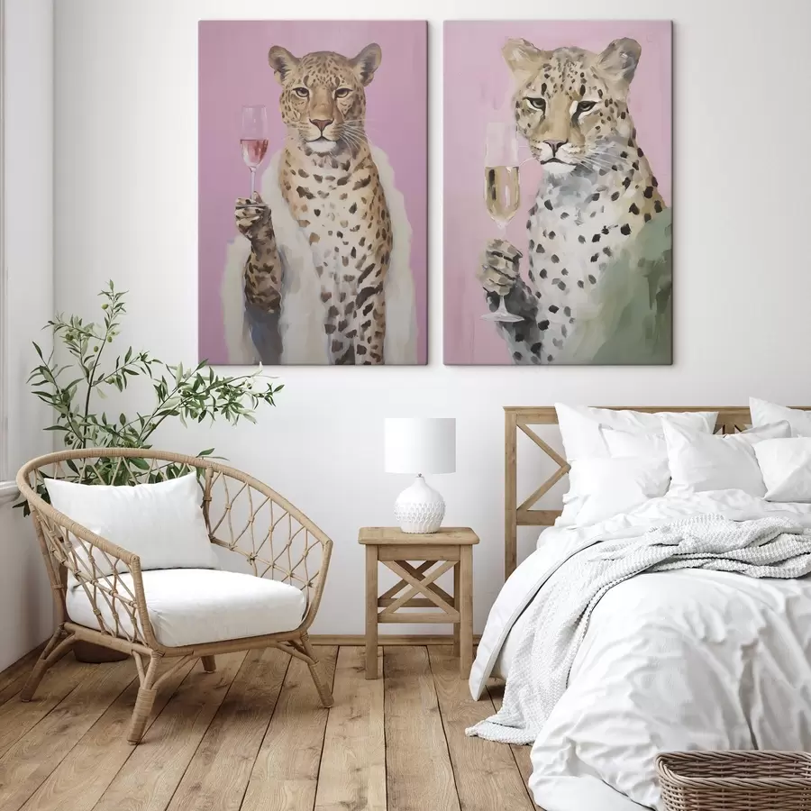  Schilderijen Luipaard met een schilderij in glasimitatie m30596