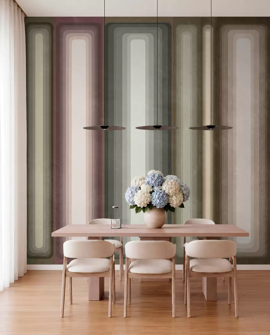 Fotobehang Getextureerde, abstracte, verticale, afgeronde rechthoeken in gedempte tinten bruin, beige en lichtroze w09905