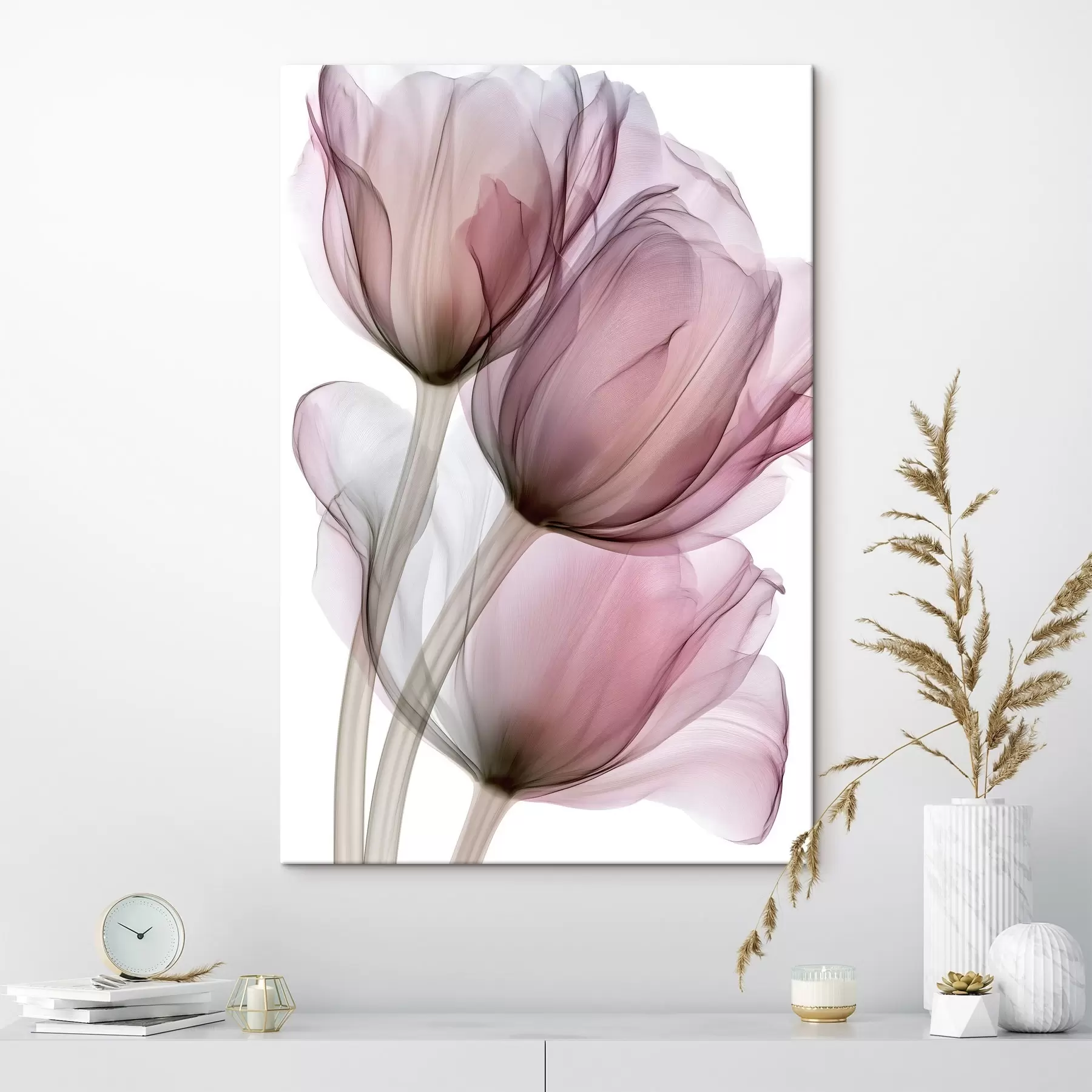 Schilderijen elegante, halfdoorzichtige tulpen s49564