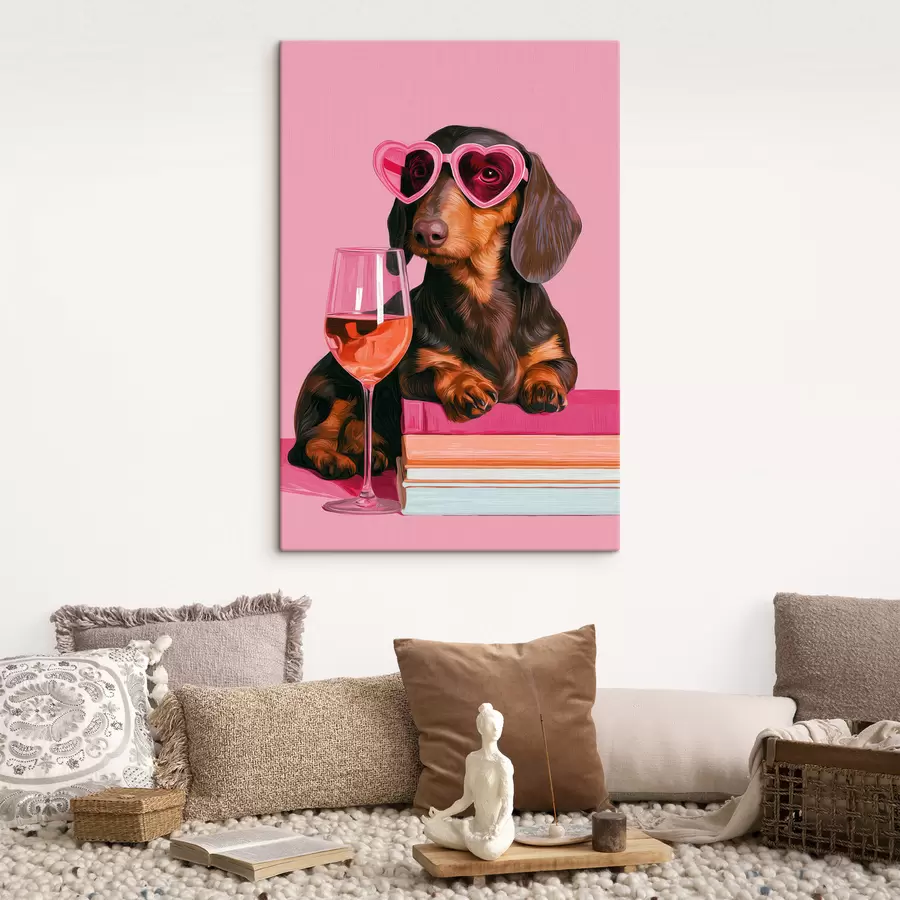  Schilderijen Een teckel met een roze bril op s49606