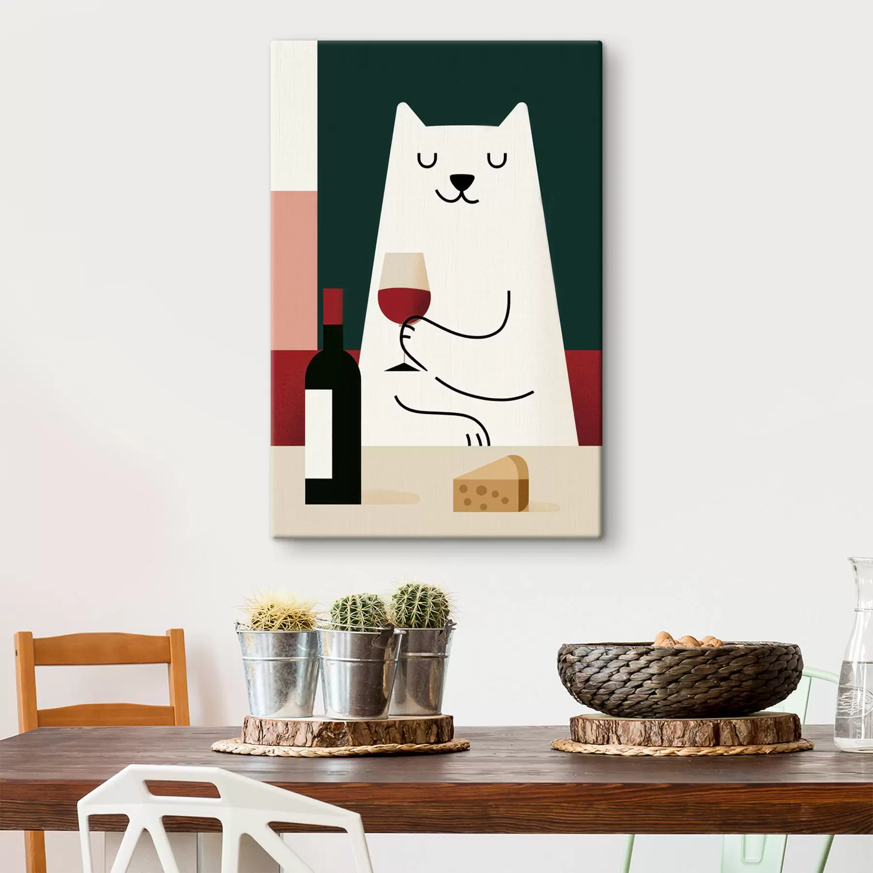  Schilderijen Kat met een glas wijn s49624