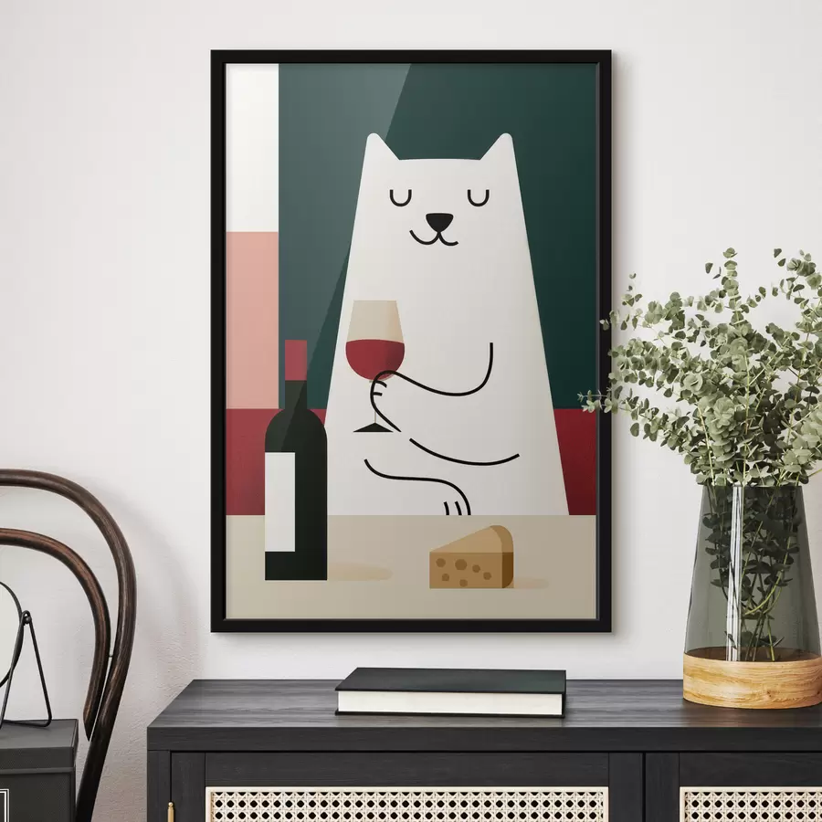 Fotobehang Kat met een glas wijn f49624