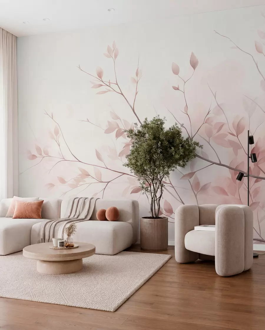 Fotobehang Roze twijgen in het licht w09910