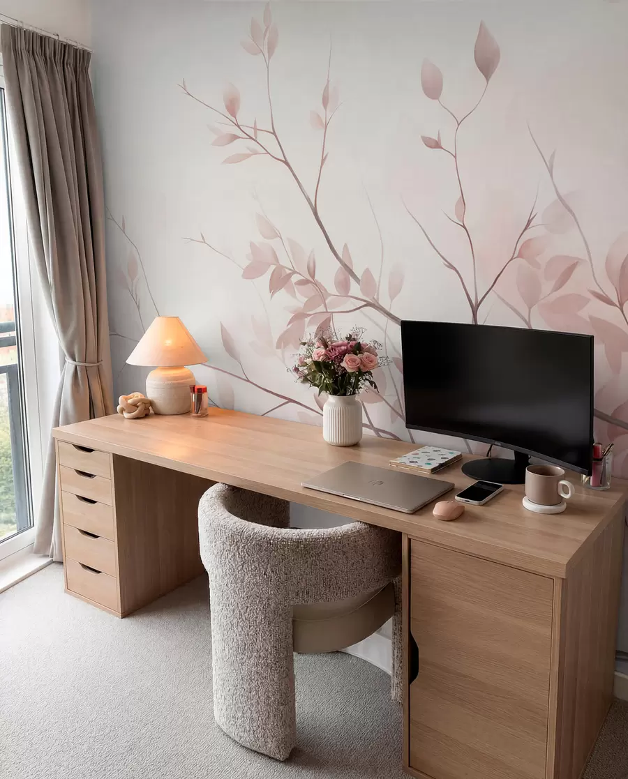 Fotobehang Roze twijgen in het licht w09910