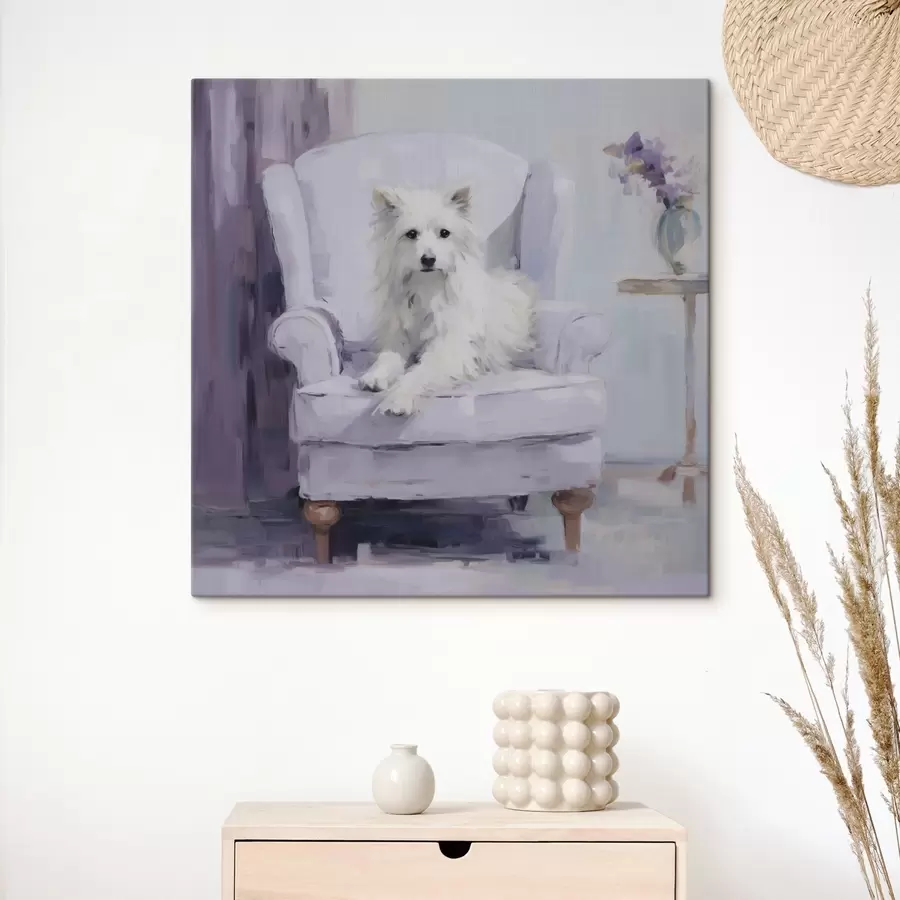  Schilderijen Een hond op een stoel, imitatieschilderij s49596