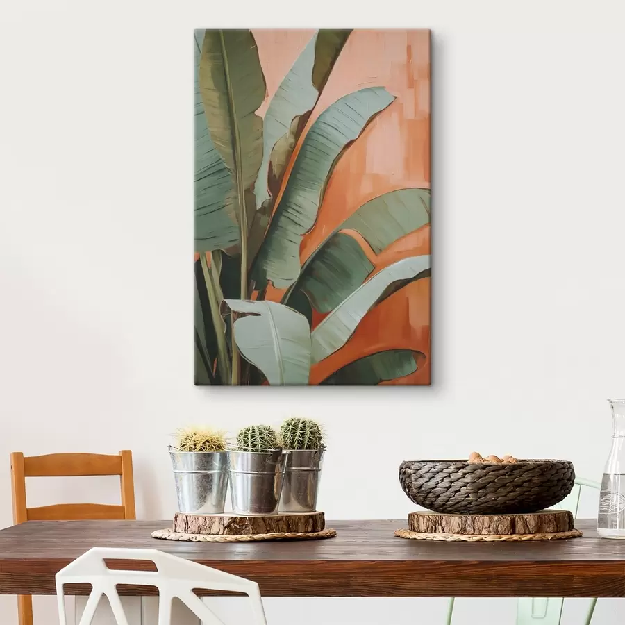  Schilderijen Schilderij met imitatie van grote tropische bladeren s49599