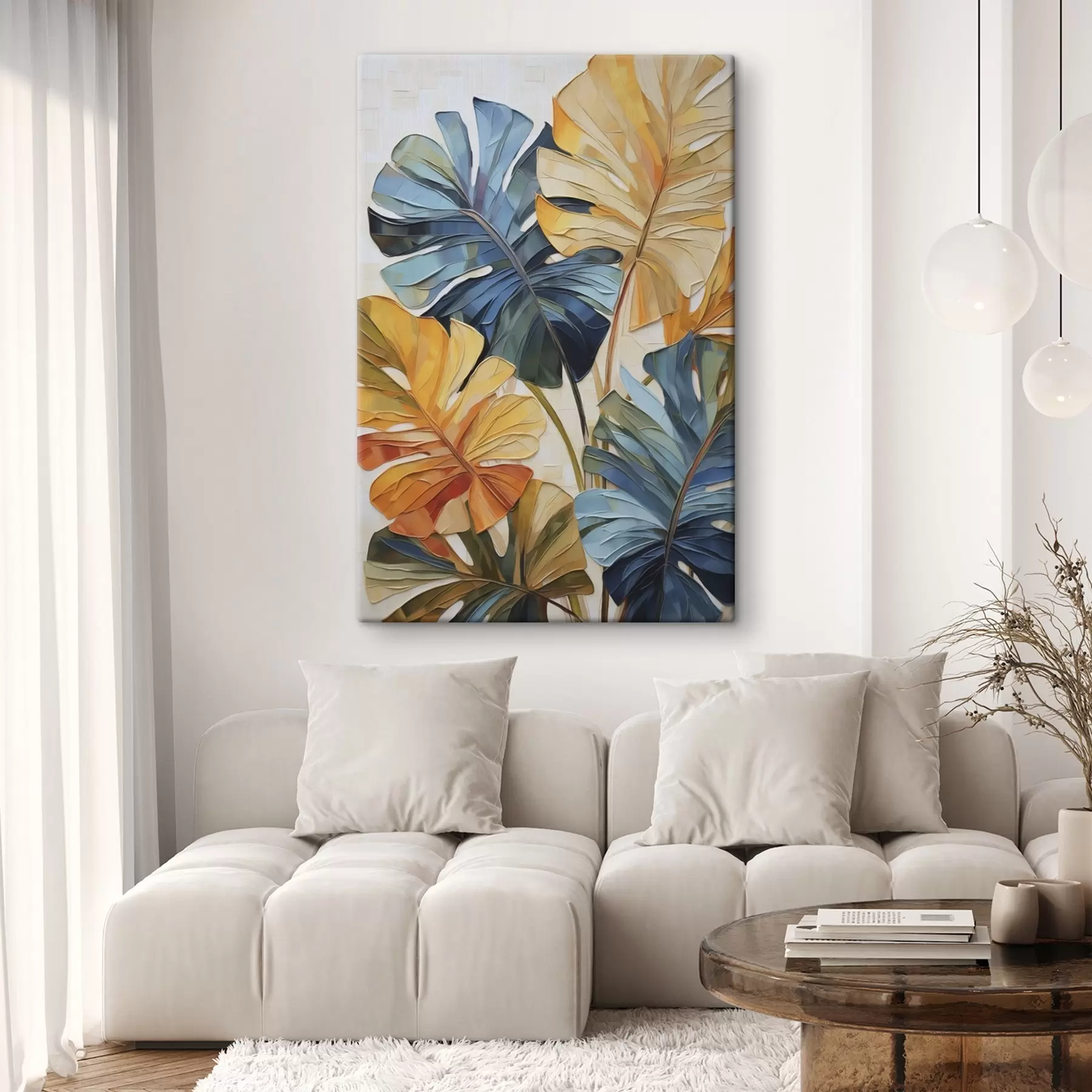  Schilderijen Schilderij met een afbeelding van kleurrijke tropische bladeren s49600