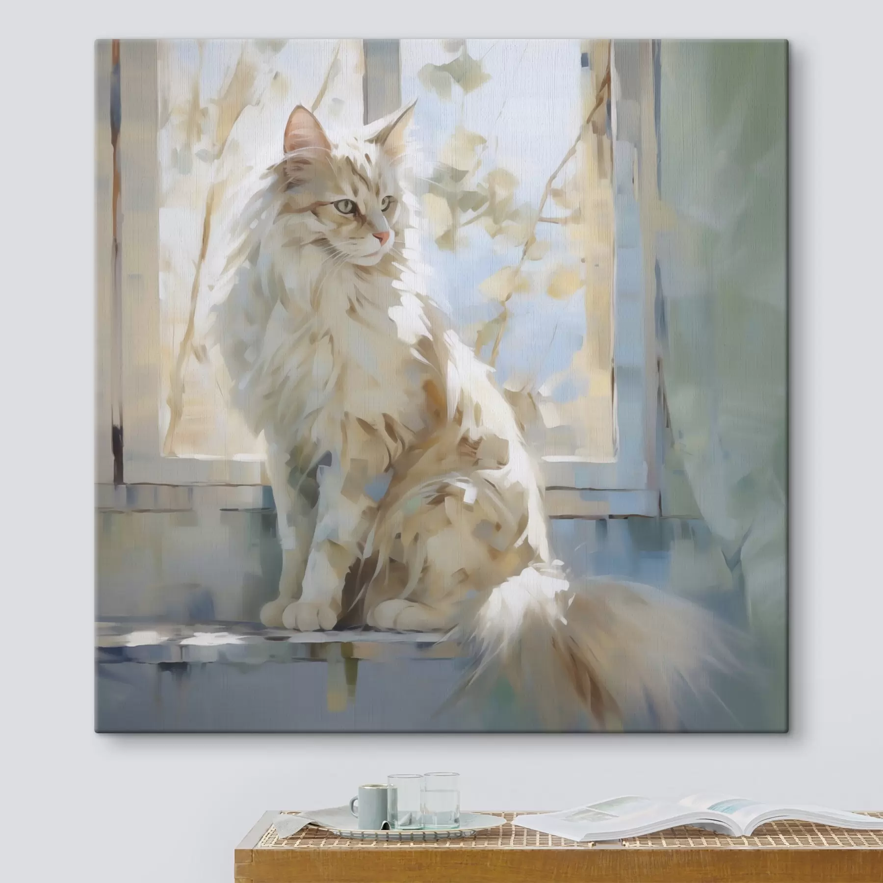  Schilderijen Een kat op een vensterbank is een imitatie van een schilderij s49602