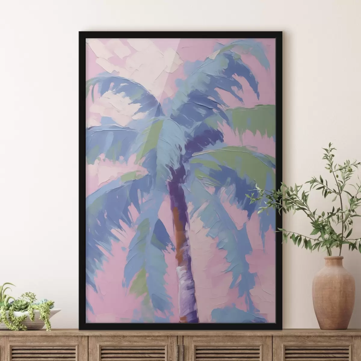 Poster Gestileerde imitatie van een palmboom in schilderijstijl f49592