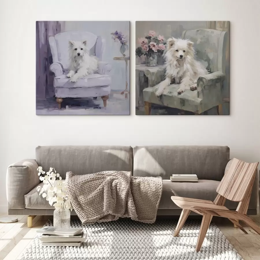  Schilderijen Een hond op een stoel, imitatieschilderij m30616